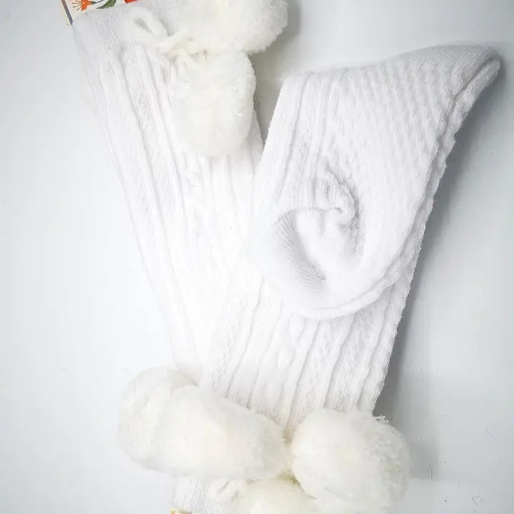 White Pom Pom Knee High Socks baby
