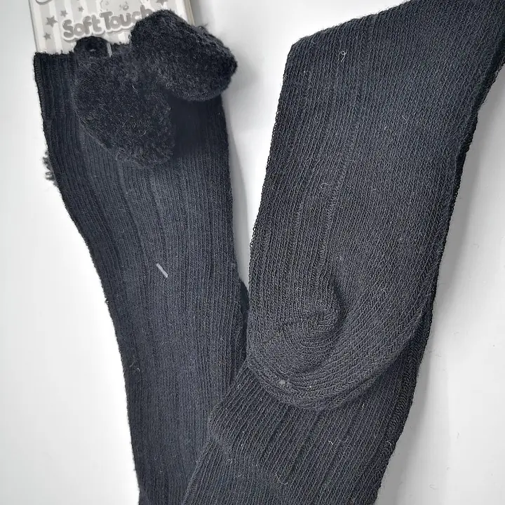 Black Pom Pom Knee High Socks 0-24 months