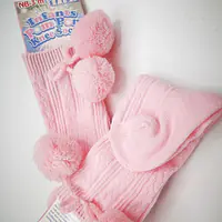  Pink Pom Pom Knee High Socks 0-12 months