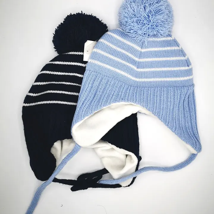 Striped Pom Pom Hat 6072
