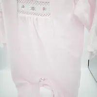 Pink Velour with panel flower smocking 21637