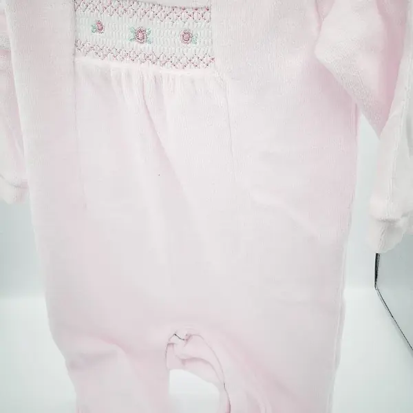Pink Velour with panel flower smocking 21637