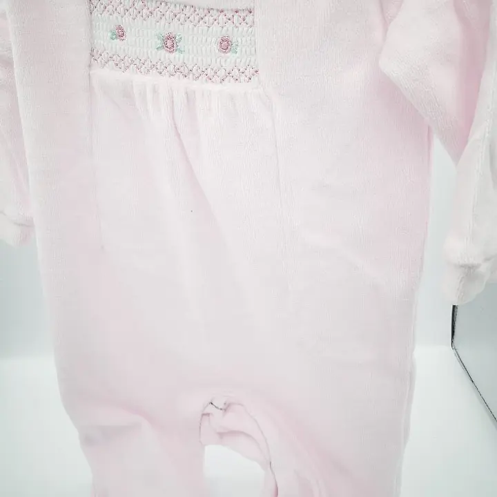 Pink Velour with panel flower smocking 21637