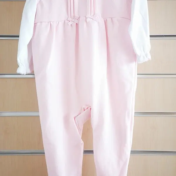 Pink Dungaree and t-shirt set with lace collar 21018