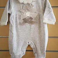 Grey Velour Babygrow with 3 Ribbons 9337