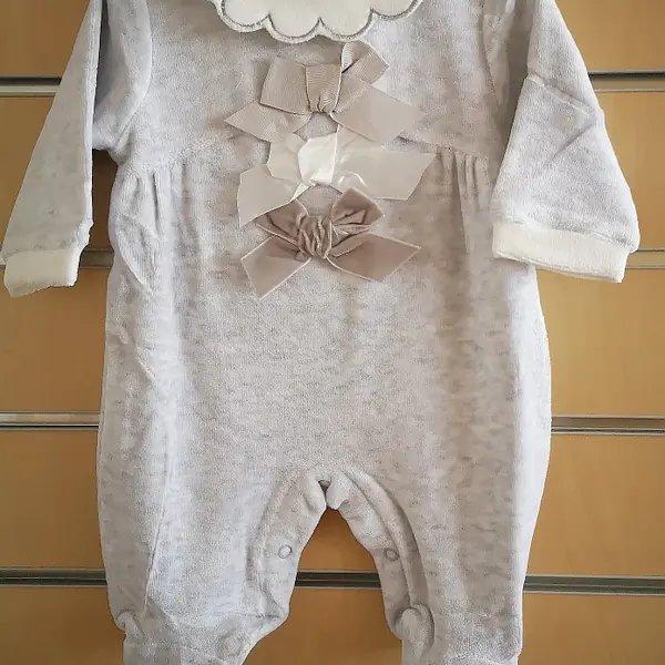 Grey Velour Babygrow with 3 Ribbons 9337