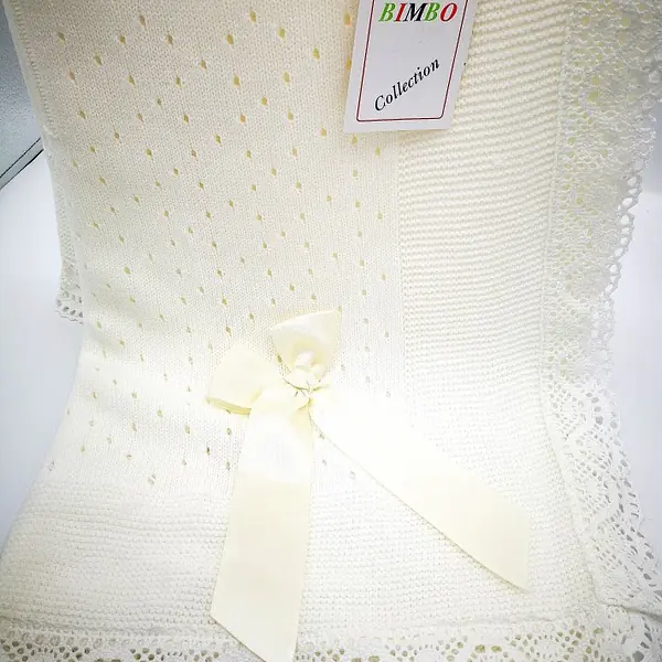 Crochet lace and ribbon shawl Cream Ref 5