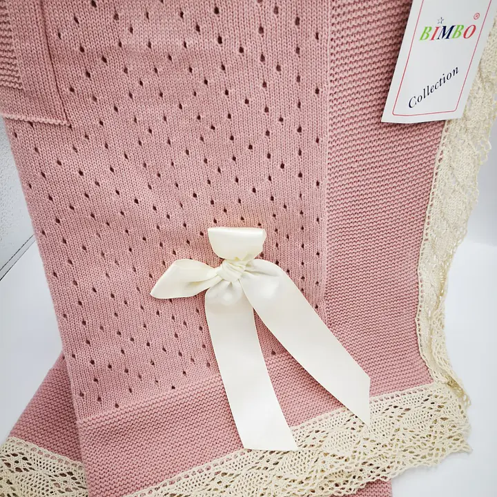  Crochet lace and ribbon shawl Rose Pink