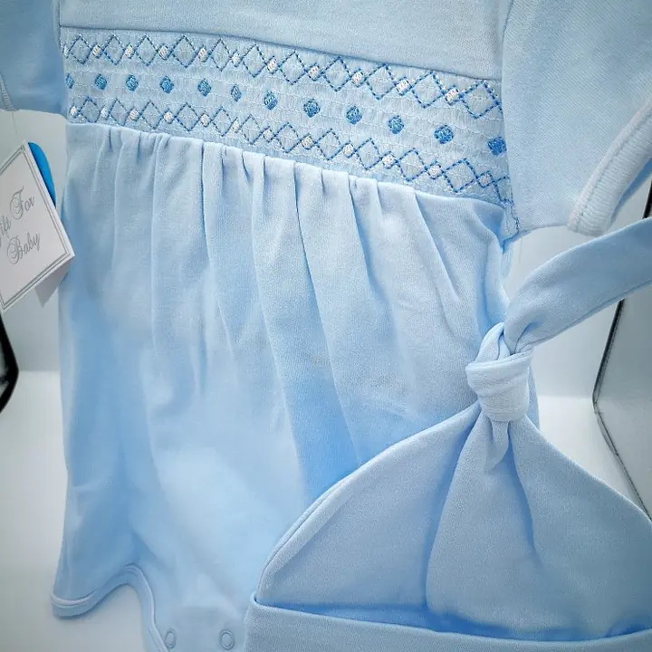 Sky Blue Romper with Smock 8388