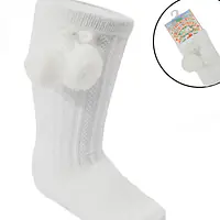  White Pom Pom Knee High Socks 0-24 months 