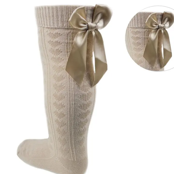  Girls Satin Bow Knee High Socks -Camel
2-6 yrs 