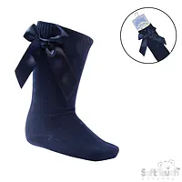 Navy Knee-High Socks w Satin Bow 141
