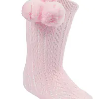  Pelerine Knee High Socks with Pom Pom -Pink