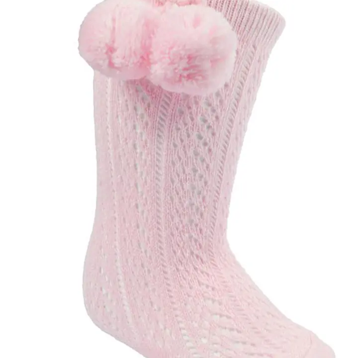  Pelerine Knee High Socks with Pom Pom -Pink