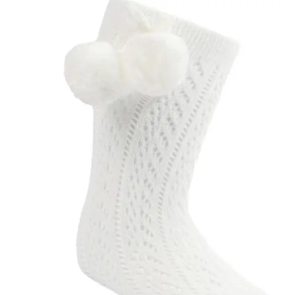  Pelerine Knee High Socks with Pom Pom -White