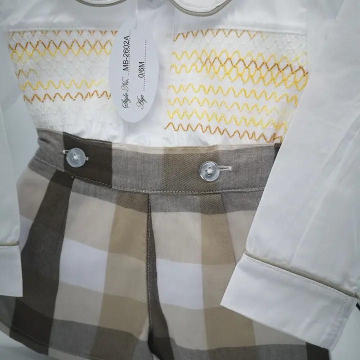  White & Cream Check Smock Shorts set 2602