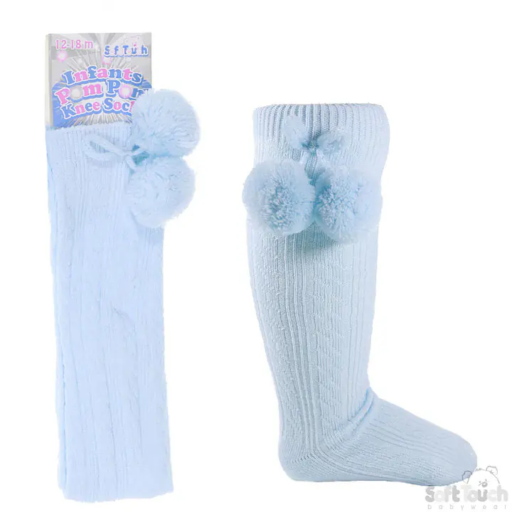 Sky Blue Pom Pom Knee High 12-24 months