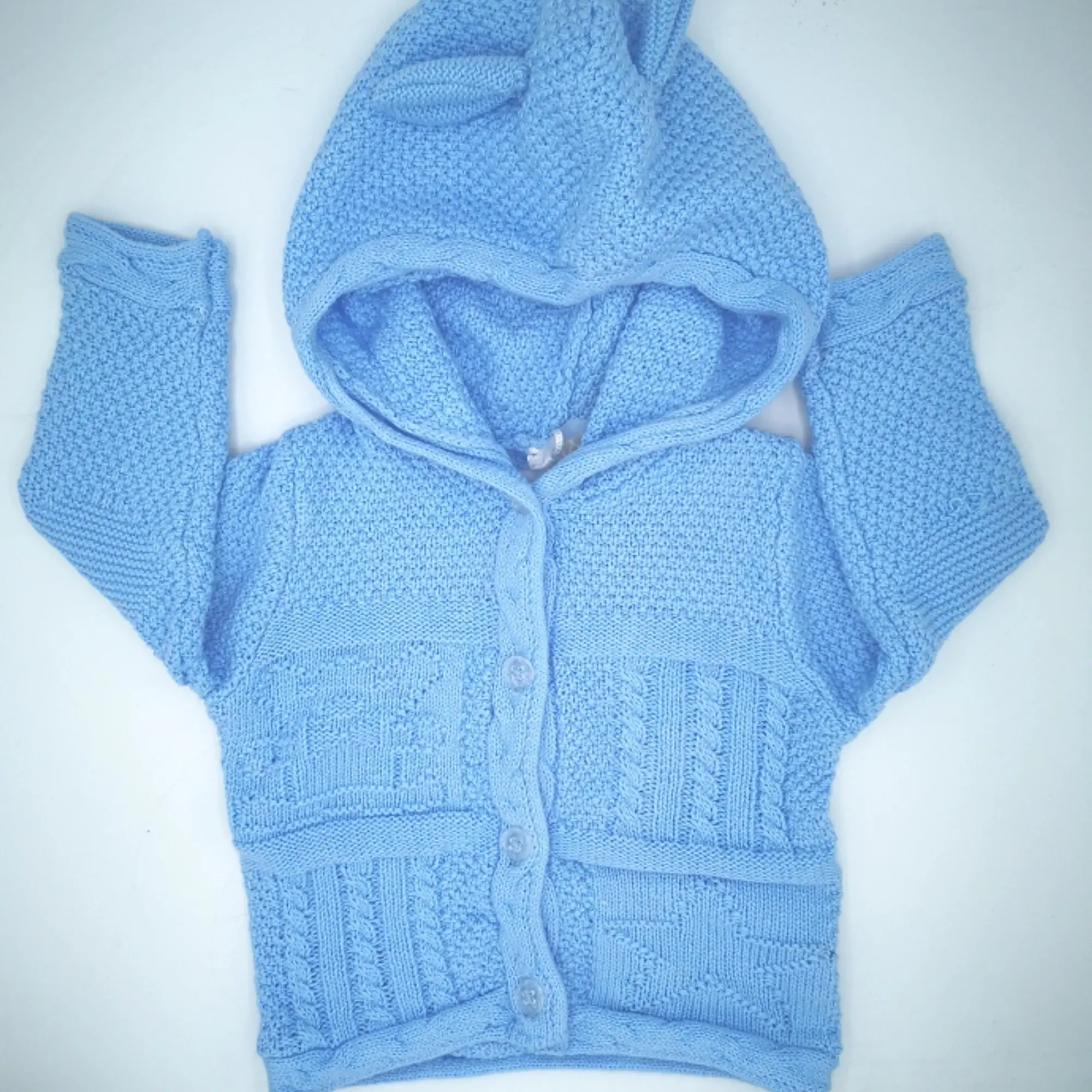 Hooded cardigan blue w Bunny Ears 3800