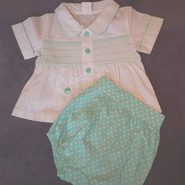Boys Mint Polka Dot Smock Shirt Set 4204