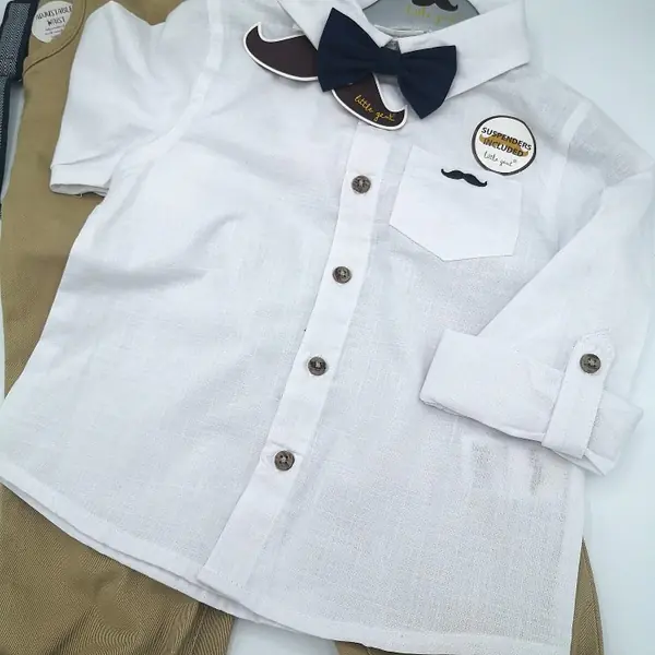 Cream Trouser with bow tie & braces 7161B