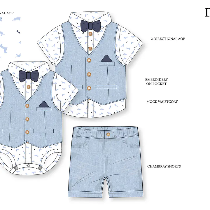  4pc Sky Blue Waistcoat Set 07161a