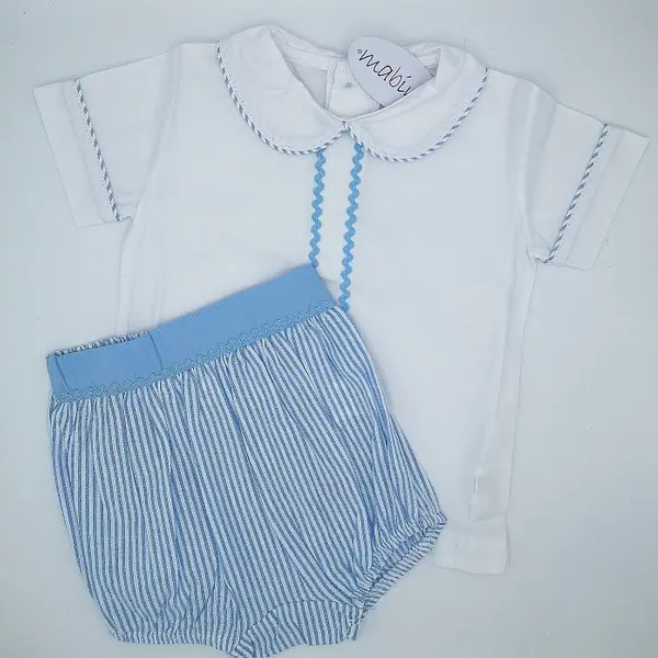  Striped Blue & White Shirt & Shorts Set 2998
