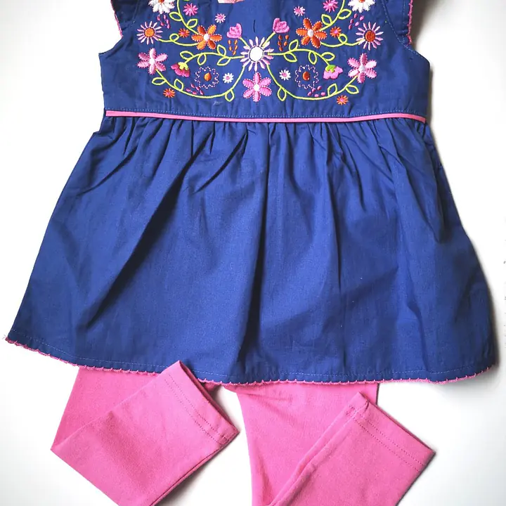 Legging Set With Denim Look Top & Embroidery 14771