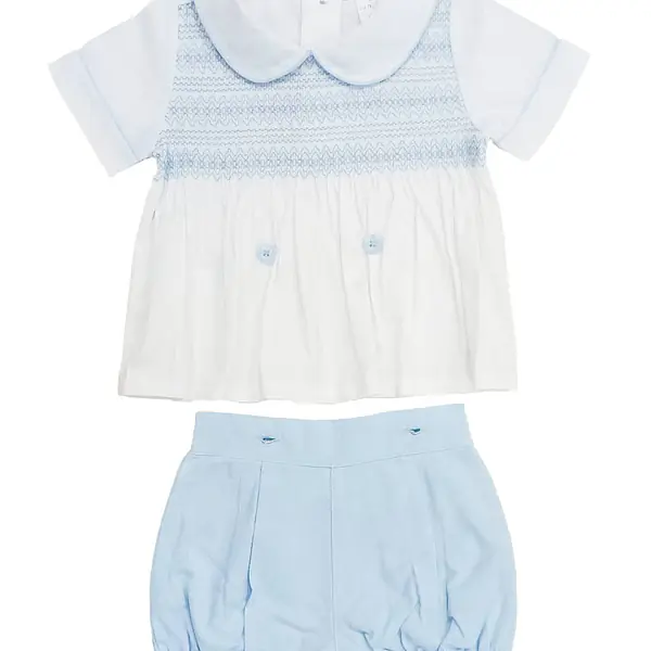 Boys light Blue Smock Shirt Set 2531 