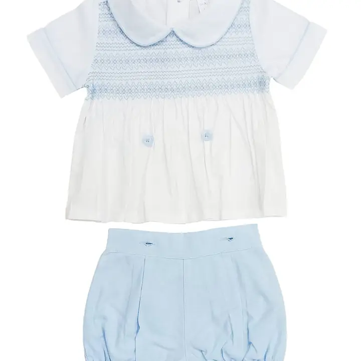 Boys light Blue Smock Shirt Set 2531 