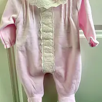 Pink Velour Sleepsuit -Cream Frill Collar 8670