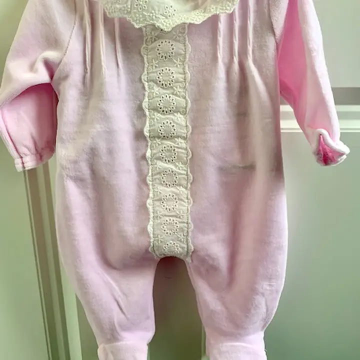 Pink Velour Sleepsuit -Cream Frill Collar 8670