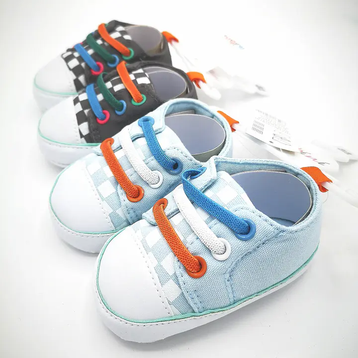 trainer style check with coloured lace