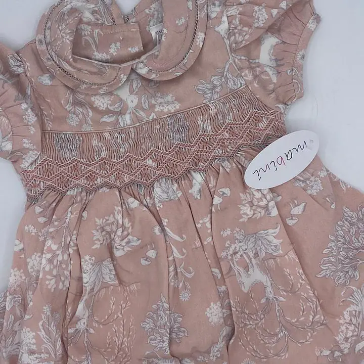 Smock Dress in Peach Woodland Print