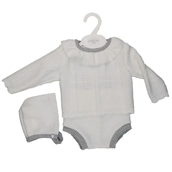 2pc White with Silver Knitted Set 
334 - showing matching hat option
0-9 months