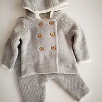  Hooded Knitted Grey 2pcs Set V21132