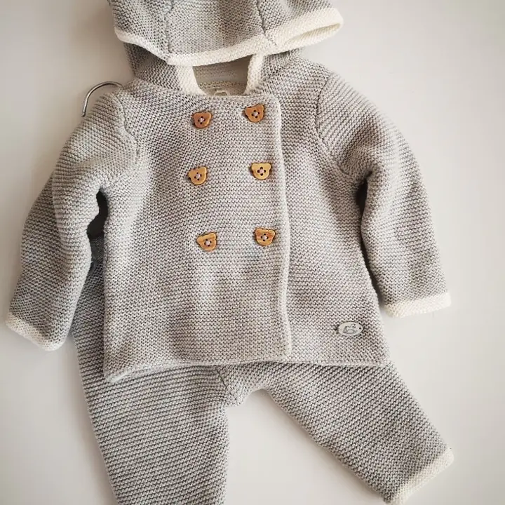  Hooded Knitted Grey 2pcs Set V21132